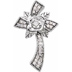 14K Rose Gold 1/6 CTW Natural Diamond Floral-Inspired Cross Pendant