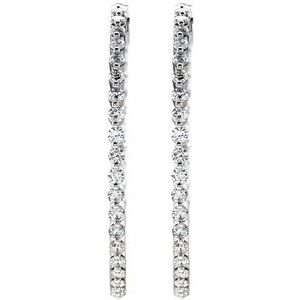 14K White Gold 1 CTW Natural Diamond Inside-Outside Hinged 32.5 mm Hoop Earrings