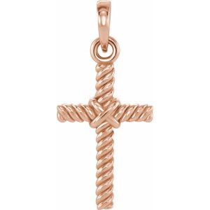 14K Rose Gold 13.5x8.6 mm Rope Cross Pendant