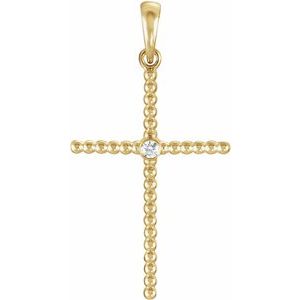 14K Yellow Gold 33.3x17.6 mm .03 CTW Natural Diamond Beaded Cross Pendant