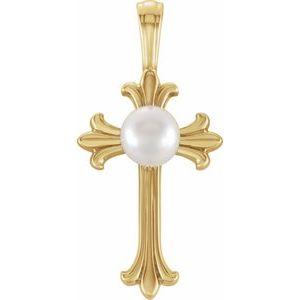 Platinum Cultured White Freshwater Pearl Cross Pendant