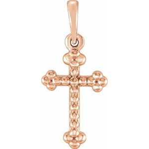 14K Rose Gold Beaded Cross Pendant