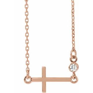 14K Rose Gold .03 CTW Natural Diamond Sideways Cross 16-18" Necklace