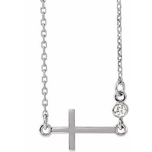 14K White Gold .03 CTW Natural Diamond Sideways Cross 16-18" Necklace
