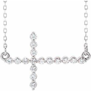 14K Rose Gold 1/5 CTW Natural Diamond Sideways Cross Necklace Center