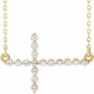 14K Yellow Gold 1/5 CTW Natural Diamond Sideways Cross 16-18" Necklace