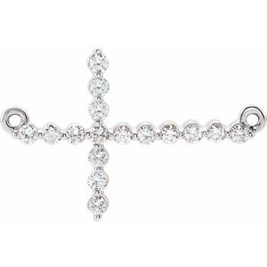 14K White Gold 1/4 CTW Natural Diamond Sideways Cross Necklace Center