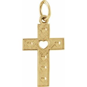 14K Yellow Gold Pierced Heart Cross Pendant
