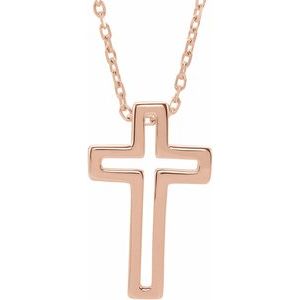 14K Rose Gold Open Cross 16-18" Necklace