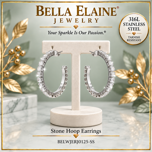 Stone Hoop Earrings - 316L Stainless Steel Earrings - Bella Elaine Jewelry