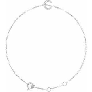 14K White Gold .04 CTW Natural Diamond Initial C 6-7" Bracelet