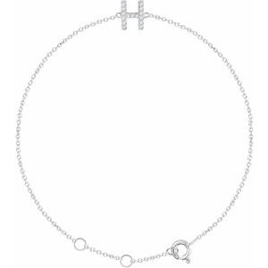 14K White Gold .06 CTW Natural Diamond Initial H 6-7" Bracelet