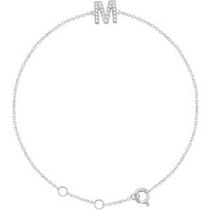 14K White Gold .07 CTW Natural Diamond Initial M 6-7" Bracelet
