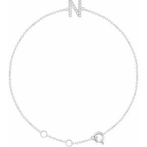 14K White Gold .06 CTW Natural Diamond Initial N 6-7" Bracelet