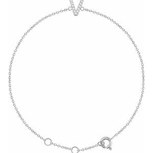 14K White Gold .05 CTW Natural Diamond Initial V 6-7" Bracelet