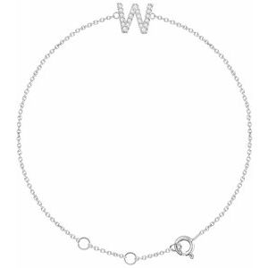 14K White Gold .07 CTW Natural Diamond Initial W 6-7" Bracelet