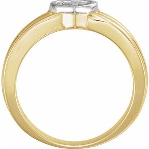 10K Yellow/White Gold Heart & Cross Ring