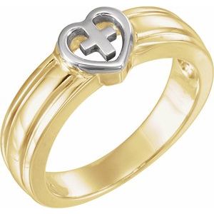 10K Yellow/White Gold Heart & Cross Ring