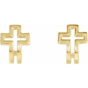 14K Yellow Gold Open Cross J-Hoop Earrings
