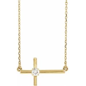14K Yellow Gold 1/10 CTW Lab-Grown Diamond Sideways Cross 16-18" Necklace