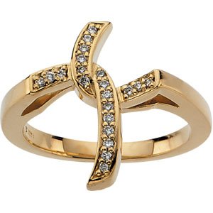 14K Yellow Gold 1/10 CTW Diamond Cross Ring