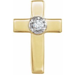 14K Yellow/White Gold .01 CT Natural Diamond Cross Lapel Pin