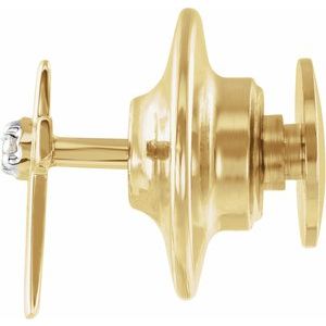 14K Yellow/White Gold .01 CT Natural Diamond Cross Lapel Pin