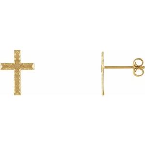 14K Yellow Gold 13x9 mm Cross Earrings