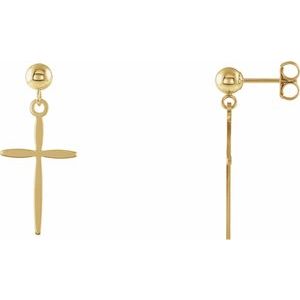 14K Yellow Gold Cross Earrings