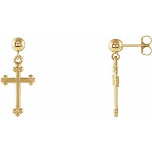 14K Yellow Gold Cross & Ball Earrings