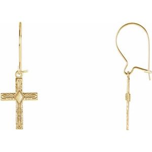 14K Yellow Gold Cross Earrings