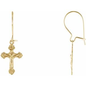 14K Yellow Gold 25x9 mm Crucifix Earrings