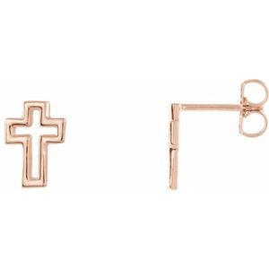 14K Rose Gold Open Cross Earring