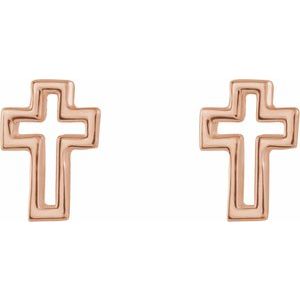 14K Rose Gold Open Cross Earring