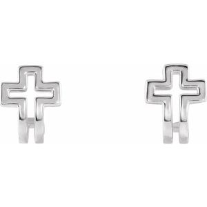 Sterling Silver Open Cross J-Hoop Earrings
