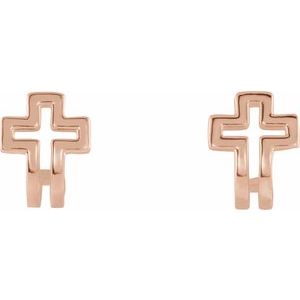 14K Rose Gold Open Cross J-Hoop Earrings