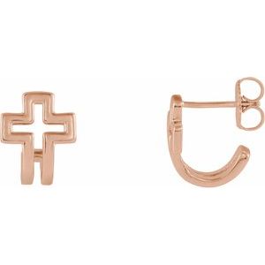 14K Rose Gold Open Cross J-Hoop Earrings