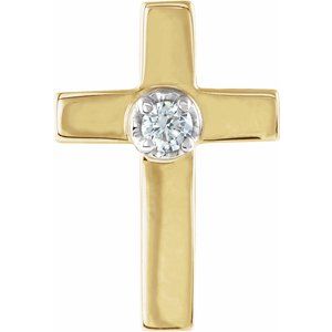 14K Yellow/White Gold .025 CT Natural Diamond Cross Lapel Pin