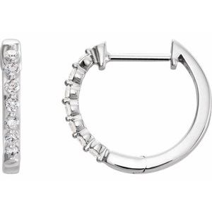 14K White Gold 1/5 CTW Natural Diamond Hinged 15.25 mm Hoop Earrings