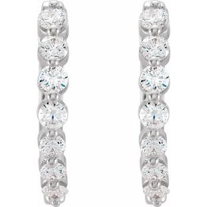 14K White Gold 1 CTW Natural Diamond Hinged 15.25 mm Hoop Earrings