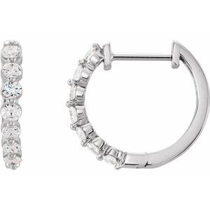 14K White Gold 1 CTW Natural Diamond Hinged 15.25 mm Hoop Earrings