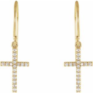 14K Yellow Gold 1/8 CTW Natural Diamond Cross Earrings