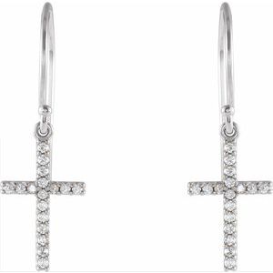 14K White Gold 1/8 CTW Natural Diamond Cross Earrings