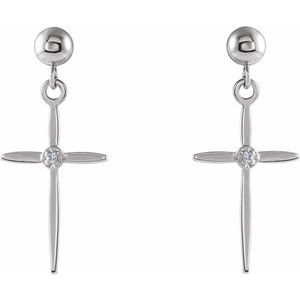 14K White Gold .01 CTW Natural Diamond Cross Earrings