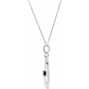Sterling Silver Natural Mozambique Garnet & 1/6 CTW Natural Diamond 18" Necklace