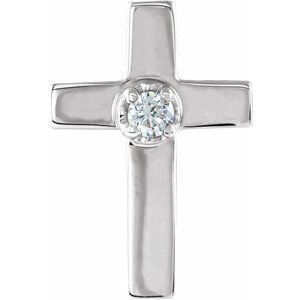 14K White Gold .025 CT Natural Diamond Cross Lapel Pin