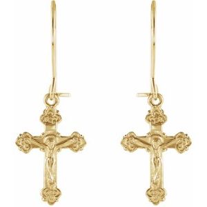 14K Yellow Gold 25x9 mm Crucifix Earrings