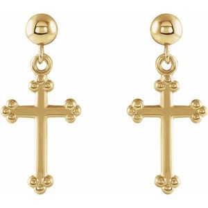 14K Yellow Gold Cross & Ball Earrings