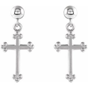14K White Gold Cross & Ball Earrings