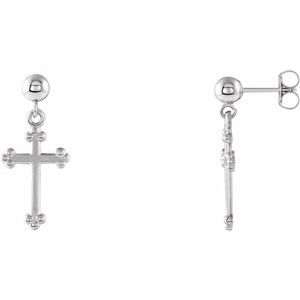 14K White Gold Cross & Ball Earrings